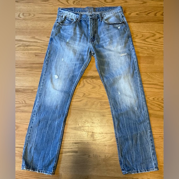 Men's American Eagle Outfitters Original Straight Blue Denim Distressed Jeans - Picture 1 of 9